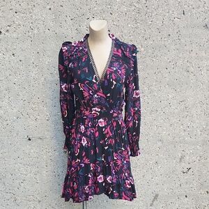 Floral Black and Pink Wrap Dress